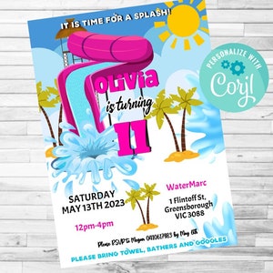 Waterslide Pool Party Downloadable Invite