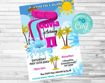 Waterslide Pool Party Downloadable Invite