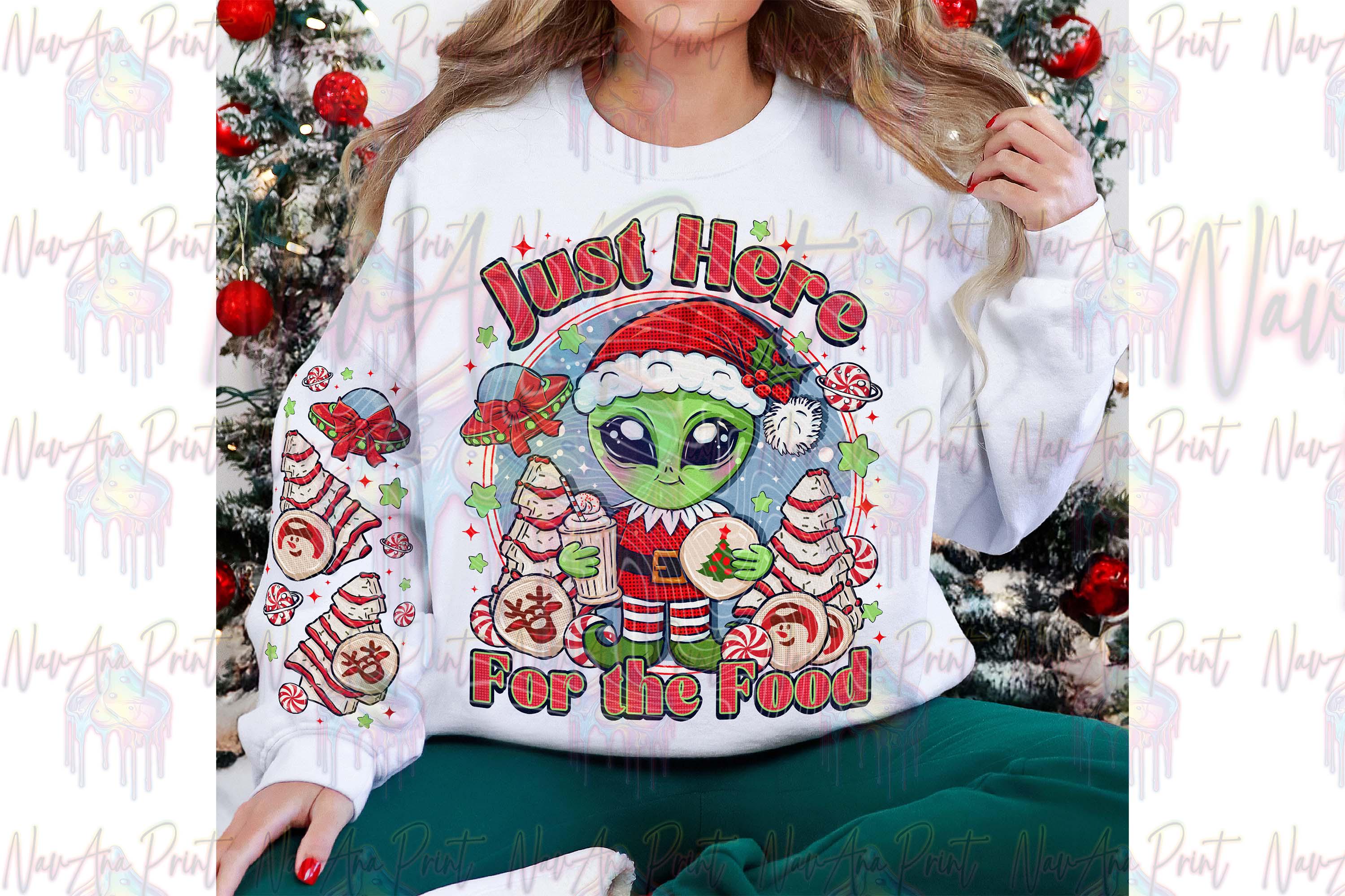 Alien Christmas, Christmas Cookies, w/Sleeve Option, Christmas, Green Guy, Funny Christmas DTF Transfer