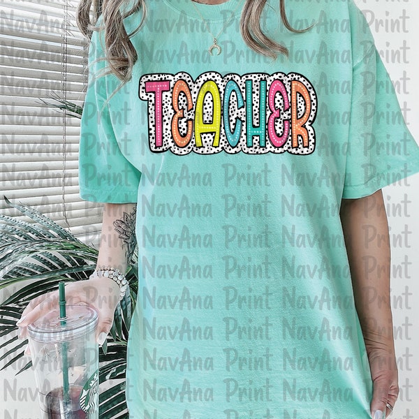 Teacher Bright Fun Font, Dotted , Dalmatian, DTF, Transfers