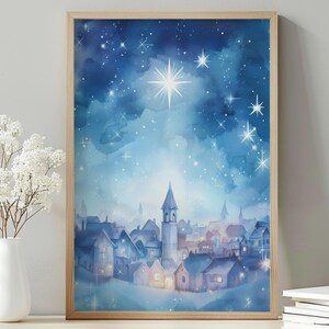 Holy Christmas Star of Bethlehem, Nativity Birth of Jesus DIGITAL DOWNLOAD, Christmas Wall Art, Bible Watercolor Painting Christian Gift A78