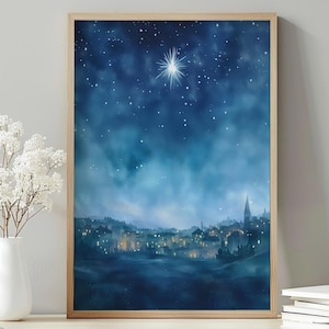 The Christmas Star of Holy Nativity, Birth of Jesus DIGITAL DOWNLOAD, Christmas Wall Art, Bible Watercolor Painting, Christian Gift,  A74