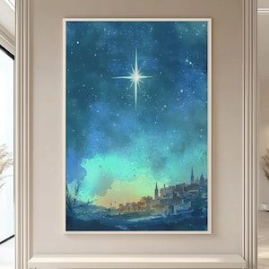 Christmas Star Of Bethlehem Birth of Jesus DIGITAL DOWNLOAD, Christmas Printable Wall Art, Bible Watercolor Painting, Christian Gift,  A71