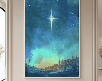 Christmas Star of Bethlehem Watercolor Painting (Digital Download)