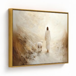 Art mural Jésus - Impression sur toile Il laisse les 99, grande décoration murale chrétienne encadrée pour salle à manger C58