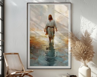 Jesus Walking on Water | Digital Print | Jesus Art , Bible Wall Art, Home Decor | Bible Verse Print, Christian Faith | A-30