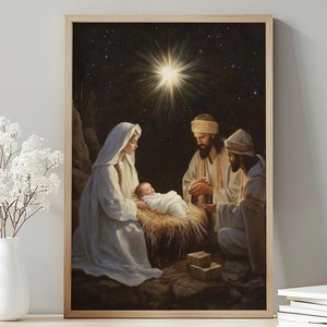 Holy Nativity Christian Wall Art Oil Painting, Birth of Jesus DIGITAL DOWNLOAD, Christmas Printable Wall Art, Bible Art, Christian Gift A68