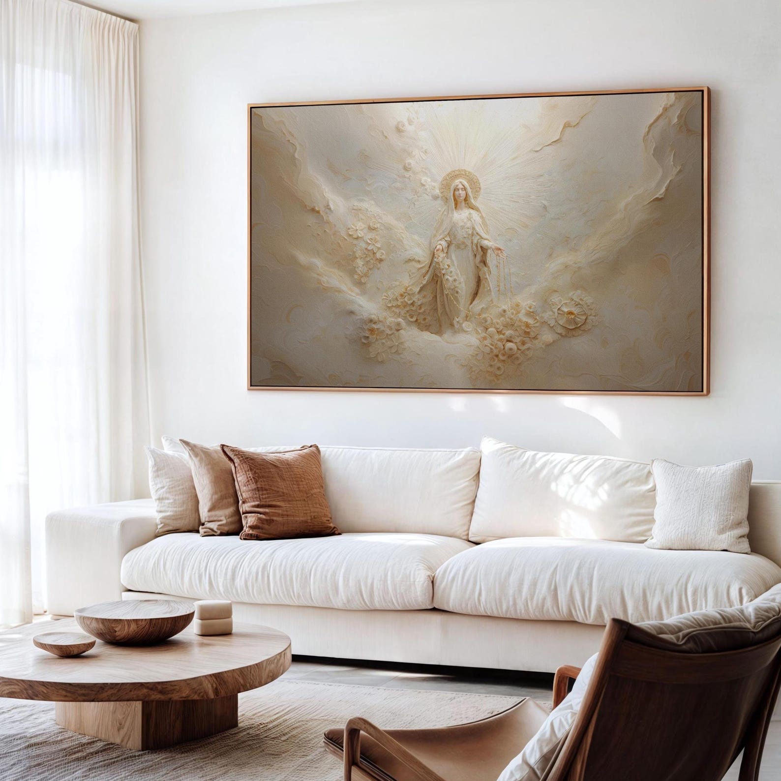 Our Lady Virgin Mary of the Rosary, Abstract Beige Canvas Print, Framed ...