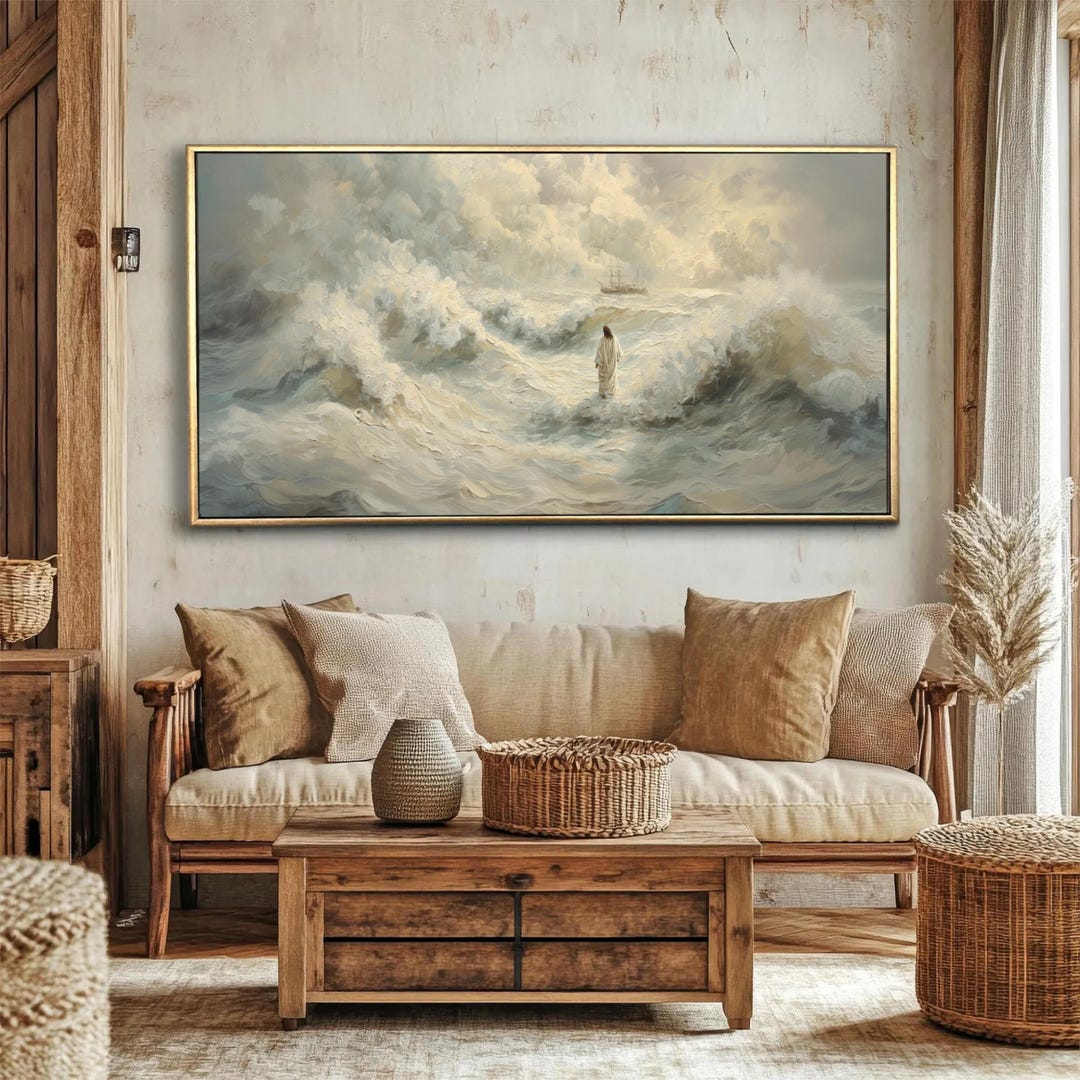 Jesus Walking on Water Canvas Print, Framed Christian Wall Art for ...