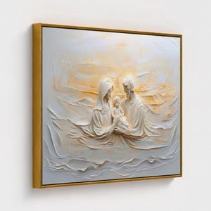 Holy Family Nativity Scene Abstract, Framed Wall Art, Beige, White, Christian Artwork, Canvas Art, Modern Farmhouse Living, Canvas Print C28