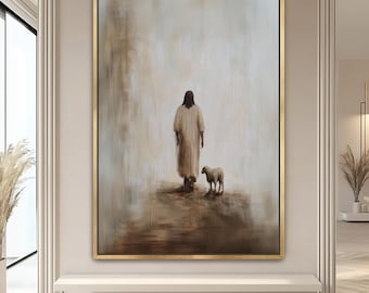 Jesus and Lamb Fine Art Print, Christian Wall Art, Religious Home Decor, Lost Sheep Parable ,Framed  C18