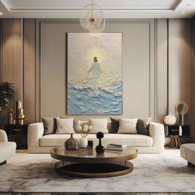 Jesus Walking on Water Canvas Print, Gold Frame, Christian Wall Art C4 ...