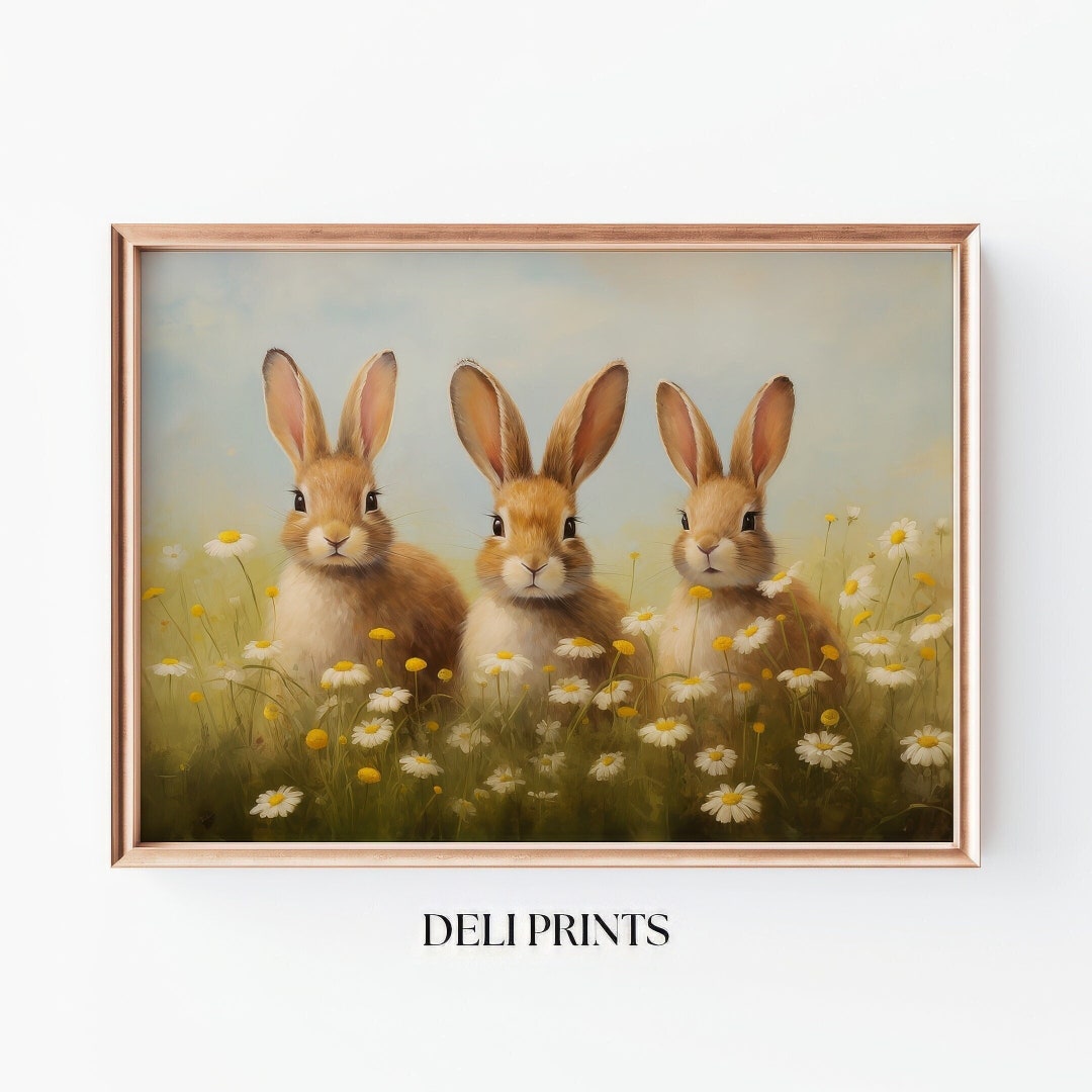 Bunny Rabbits Art Vintage Easter Print Spring Bunny Rabbits Decor ...
