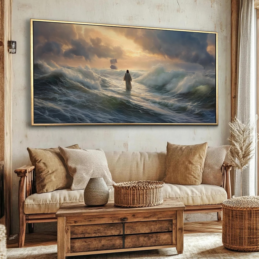 Jesus Walking on Water Canvas Print, Framed Christian Art, Religious ...