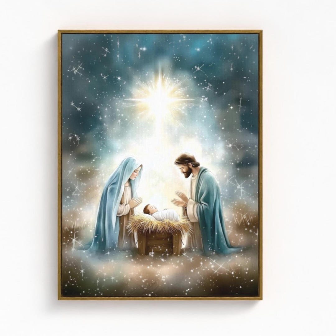 Nativity Scene Birth of Jesus, Framed Wall Art, Holy Family Christmas ...