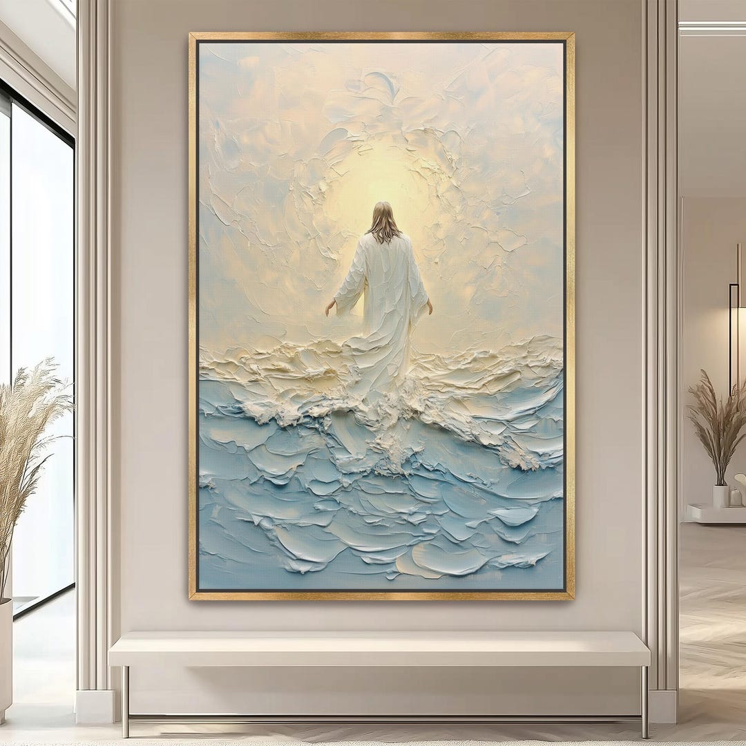 Jesus Walking on Water Canvas Print, Gold Frame, Christian Wall Art C4 ...