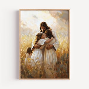 Jesus Hugging Girls Art Print: Christian Home Decor (Digital Download)