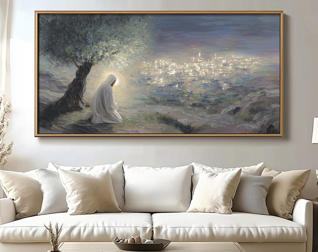 Jesus Praying in the Garden Wall Art , Framed Christian Canvas Print ...