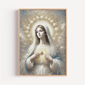 Our Mother Virgin Mary Large Oil Painting | Digital DOWNLOAD Art, Catholic art, Instant download Art Sacred Heart, Our Blessed Mother| A-50