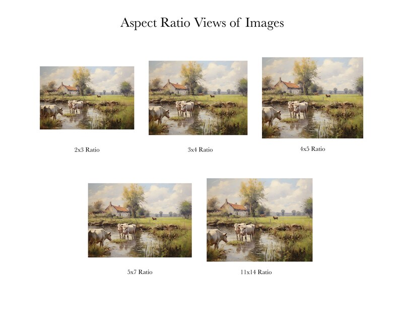 May include: A painting of a rural landscape with a white farmhouse, a pond, and cows. The sky is blue with white clouds. The painting is in a realistic style.