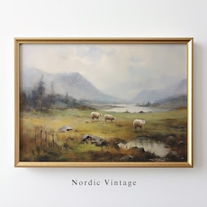 Norwegen Landschaftsbild, Fjord Drucke, Norwegische Kunst, Norwegische Schafe Ölgemälde