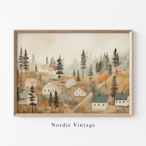 Norwegian Neighborhood Wall Art Vintage Norway Painting Norwegian Art Norwegian Folk Art Painting Printable Antique Norwegian Wall Art