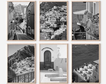 Positano Italy Prints Set of 6 | Black and White Posters | Travel Photography Wall Art Gallery