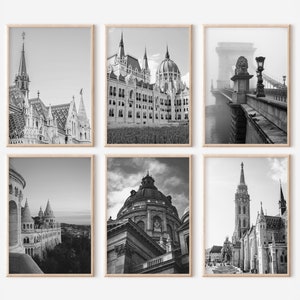 Budapest Hungary Prints Set of 6 | Black And White Photos Posters | Travel Photography Wall Art Gallery