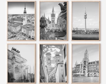 Munich Germany Prints Set of 6 | Black and White Photos Posters | Travel Photography Wall Art Gallery