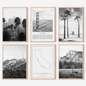 Conjunto de impresiones del estado de California de 6 / carteles de fotos en blanco y negro / galería de arte de pared de fotografía de viajes