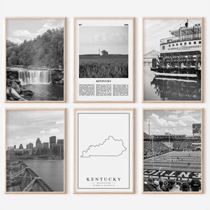 Kentucky State Prints Set of 6 | Black And White Photos Posters | Travel Photography Wall Art Gallery