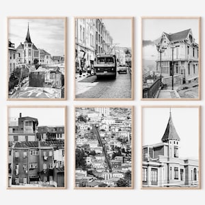 Valparaiso Chile Prints Set of 6 | Czarno-białe zdjęcia Plakaty | Galeria sztuki ściennej fotografii podróżniczej