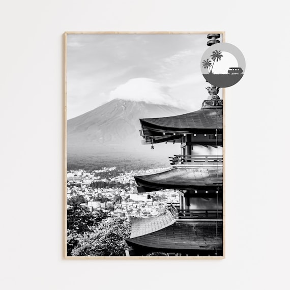 富士山 日本版画 6枚セット | 白黒写真ポスター | 旅行写真ウォール