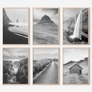 Lot de 6 gravures Islande | Posters photos en noir et blanc | Galerie d'art mural de photographies de voyage