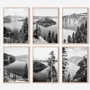 Crater Lake National Park Oregon Prints Set of 6 | Black and White Photos Posters | Travel Photography Wall Art Gallery