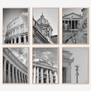 Rome Italy Prints Set of 6 | Black And White Photos Posters | Travel Photography Wall Art Gallery