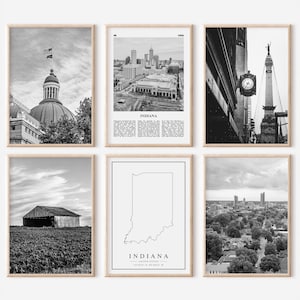 Indiana State Prints Set of 6 | Black And White Photos Posters | Travel Photography Wall Art Gallery