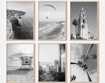 San Diego California Prints Set of 6 | Black And White Photos Posters | Travel Photography Wall Art Gallery