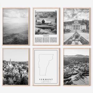 Vermont State Prints Set of 6 | Black And White Photos Posters | Travel Photography Wall Art Gallery