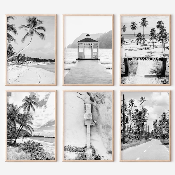 Ensemble de 6 imprimés Trinité-et-Tobago | Posters photos en noir et blanc | Galerie d'art mural de photographies de voyage