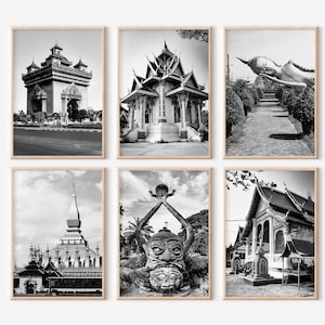 Vientiane Laos Prints Set of 6 | Black and White Photos Posters | Travel Photography Wall Art Gallery