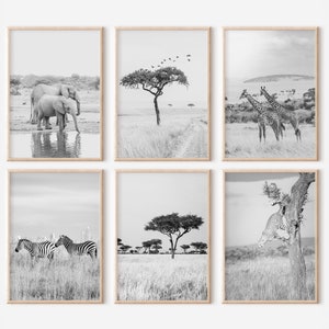 Kenya Prints Set of 6 | Black And White Photos Posters | Travel Photography Wall Art Gallery | Masai Mara National Reserve | African Safari
