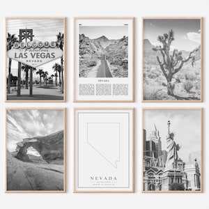 Nevada State Prints Set of 6 | Black And White Photos Posters | Travel Photography Wall Art Gallery