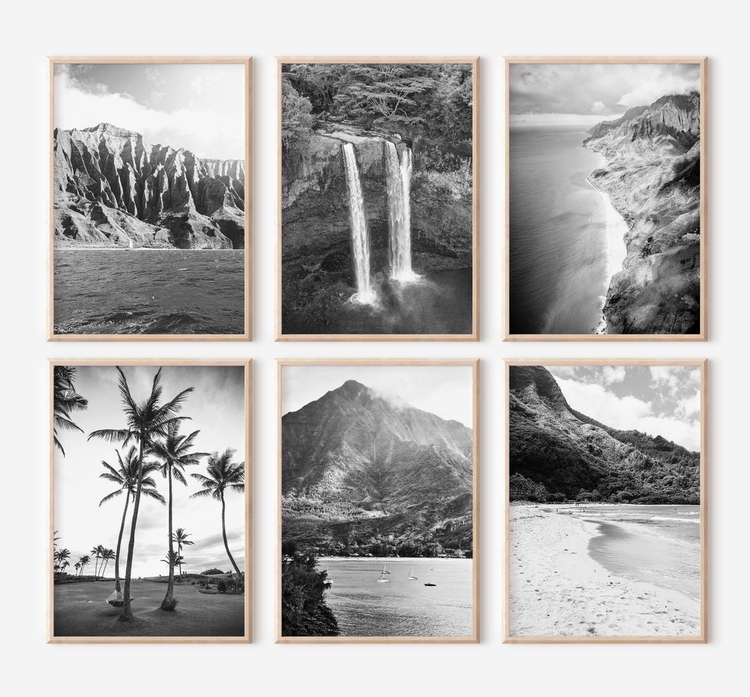 Kauai Hawaii Prints Set of 6 | Black and White Photos Posters | Travel ...
