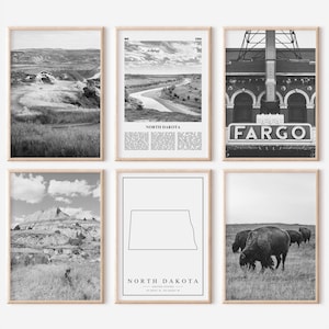 North Dakota State Prints Set of 6 | Black And White Photos Posters | Travel Photography Wall Art Gallery