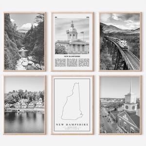 New Hampshire State Prints Set of 6 | Black And White Photos Posters | Travel Photography Wall Art Gallery