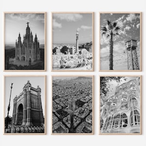 Barcelona Spain Prints Set of 6 | Black And White Photos Posters | Travel Photography Wall Art Gallery