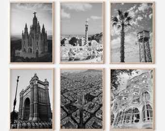 Barcelona Spanien Drucke 6er Set | Schwarz-weiße Fotos Poster | Reise-Fotografie Wall Art Gallery