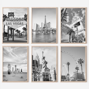 Las Vegas Nevada Prints Set of 6 | Black And White Photos Posters | Travel Photography Wall Art Gallery