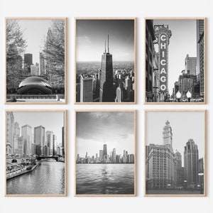 Chicago Illinois Prints Set of 6 | Black And White Photos Posters | Travel Photography Wall Art Gallery